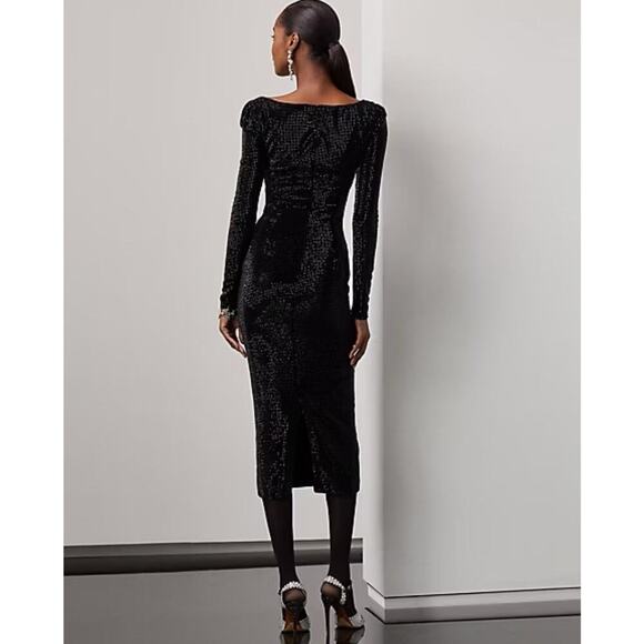 Ralph Lauren Collection Embellished Cocktail Dress 6 S Velvet Crystals Midi $6K - Picture 3 of 9